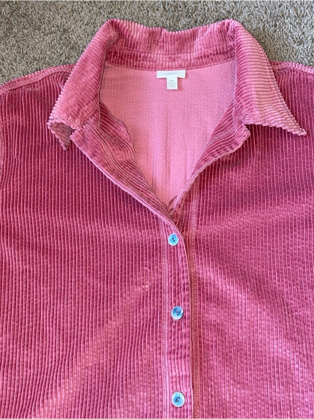 J. Jill Embroidered Corduroy Shirt Women XXL Pink Floral Grannycore Boho Classic - Picture 2 of 12